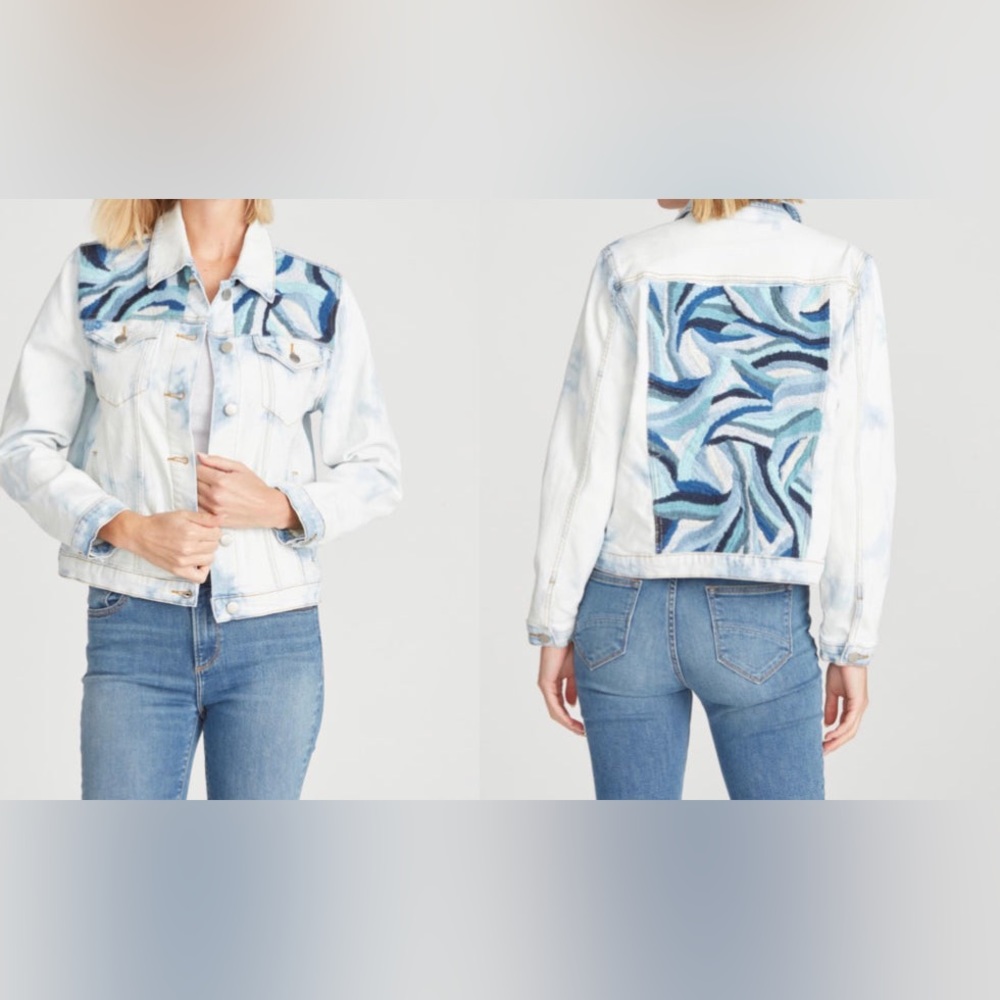 NWT Embroidery Jean Jacket in Groovy Blues by Driftwood Free People Size Large